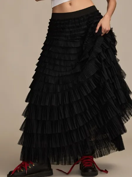 Tulle Ruffle Maxi Skirt